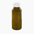 Clear bottle with a white cap filled with olive oil